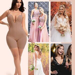Slimers Backless Shapewear Tummy Control: Low Back Plunge Shapewear Bodysuit